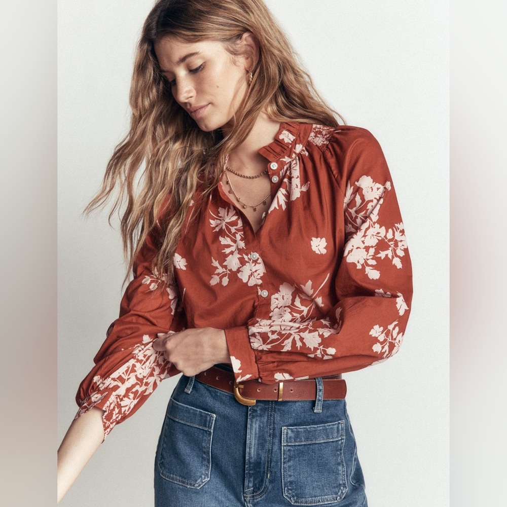 NWT Boden Erica Cotton Frill Top in Arabian Spice, Flecked Bunch